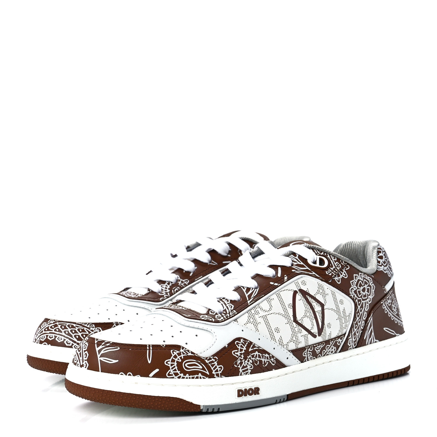 CHRISTIAN DIOR Smooth Calfskin Oblique Paisley Mens B27 Low Top Sneakers 43 Coffee White